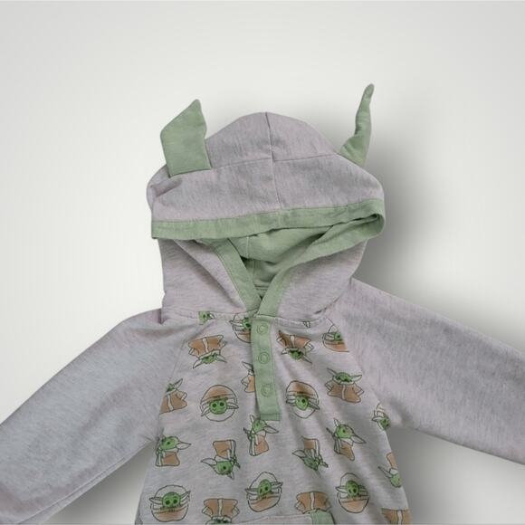 Starwars Baby Yoda Grogu One Peice Outfit 12m Hooded Ears Disney All Over Print - Picture 5 of 10